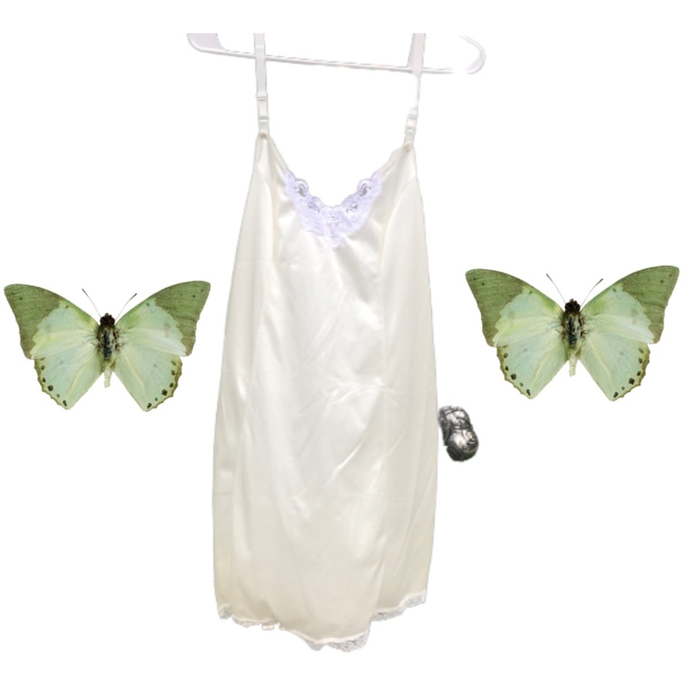 Pink Lady, Vintage pastel yellow slip dress.